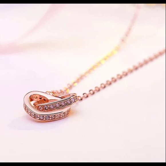 925 Sterling Rose Gold Double Love Heart Necklace - Picture 3 of 6